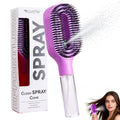 Purple 2-in-1 detangling hairbrush with built-in water spray bottle and packaging box